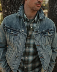 Huckberry Flint and Tinder Selvedge Denim Trucker Jacket, Mens Jean Jacket