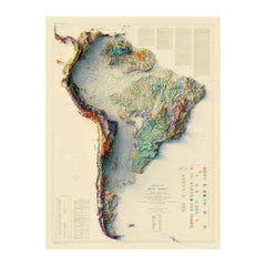 South America 1950 Shaded Relief Map