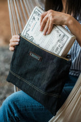Neelum Large Zipper Pouch - Denim