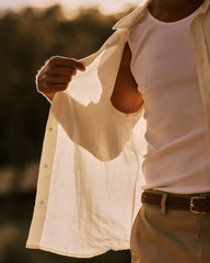 Huckberry Wills Short Sleeve Isles Linen Shirt, Mens Button Down Shirts