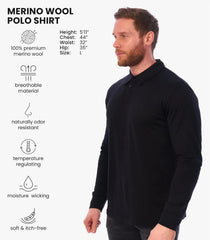 100% Merino Wool Polo Shirt Men - Short & Long Sleeve Shirt Base Later