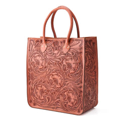 Western Hand Tooled Leather Tote Bag - Large