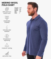 100% Merino Wool Polo Shirt Men - Short & Long Sleeve Shirt Base Later