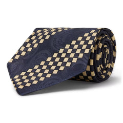 Silk Checkerboard Stripe Neck Tie