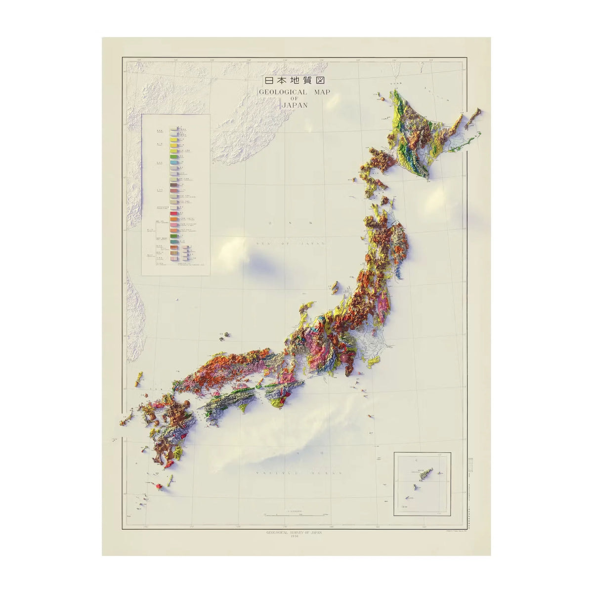 Japan 1956 Shaded Relief Map