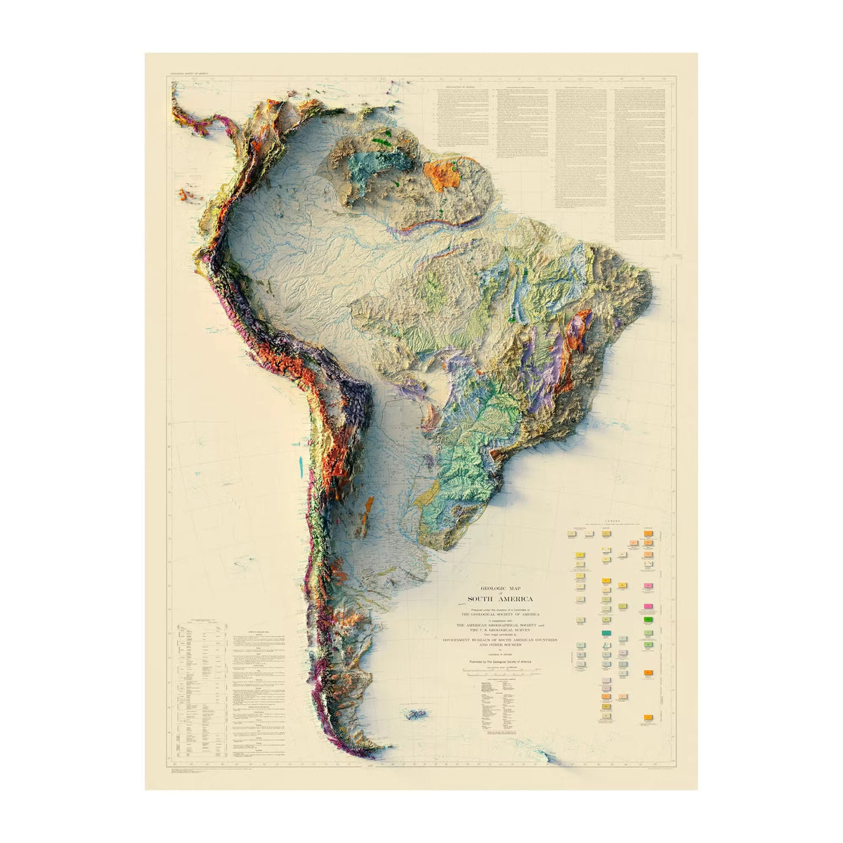 South America 1950 Shaded Relief Map