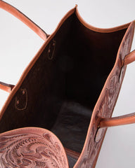 Western Hand Tooled Leather Tote Bag - Large