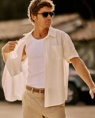 Huckberry Wills Short Sleeve Isles Linen Shirt, Mens Button Down Shirts
