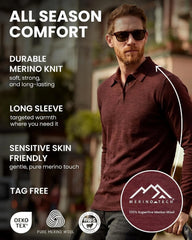 100% Merino Wool Polo Shirt Men - Short & Long Sleeve Shirt Base Later