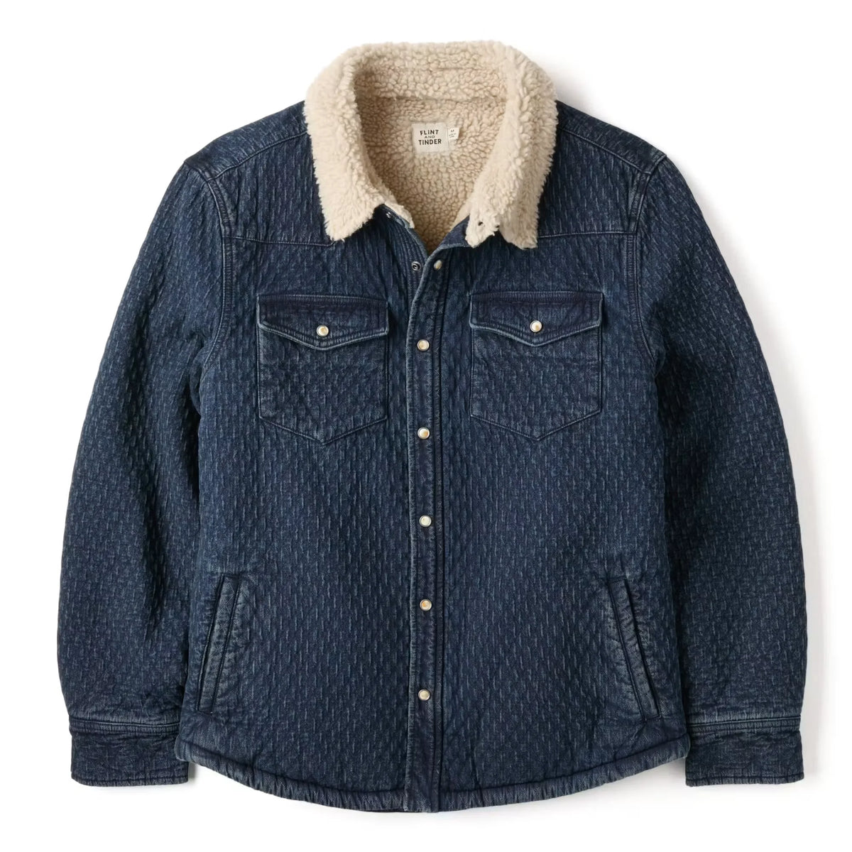 Sherpa-Lined Quilted Bone Button Western Shirt