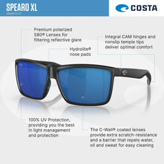Costa Del Mar Sunglasses for Men-SpearoXL Mens Polarized Sunglasses 580G 59