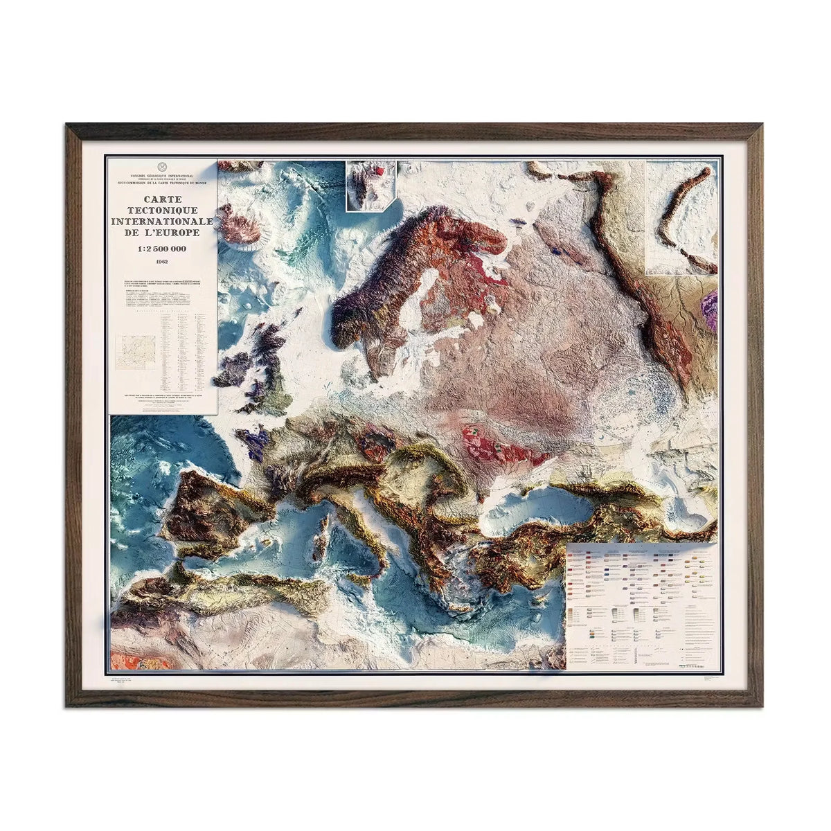 Carte Tectonique Internationale De L'Europe 1962 Shaded Relief Map
