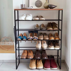 Wood Top Shoe Rack Tower - 6 Tier