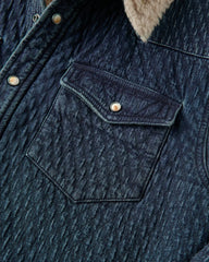 Sherpa-Lined Quilted Bone Button Western Shirt