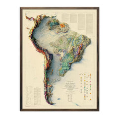 South America 1950 Shaded Relief Map